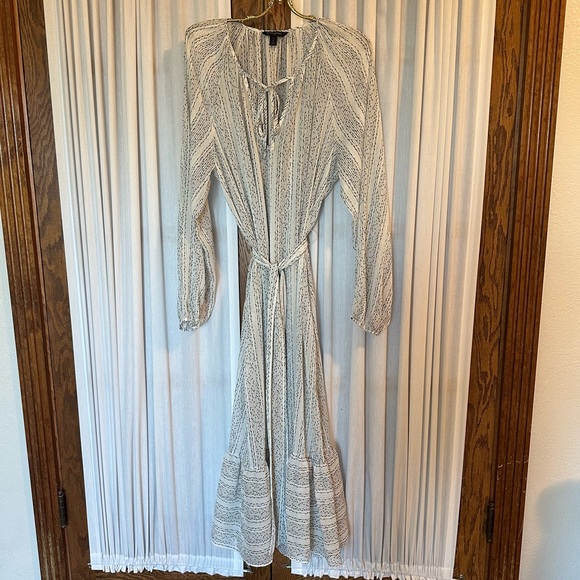 Banana Republic White Black Dot Sheer Chiffon Boho Midi Dress - Picture 3 of 14